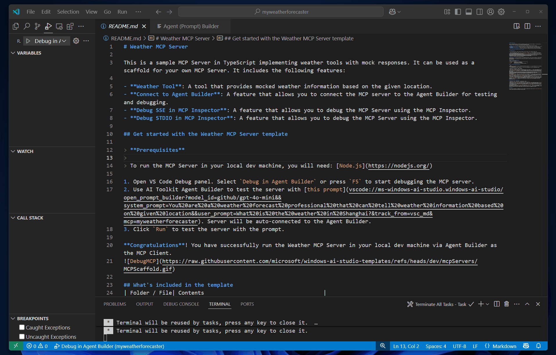 Animated GIF showing the debug mcp process