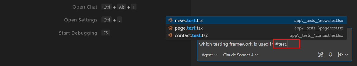 Screenshot of the Chat view, showing a prompt that references a file from the workspace.