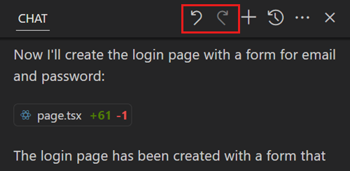 Screenshot showing the Chat view, highlighting the Undo and Redo actions in the view title bar.
