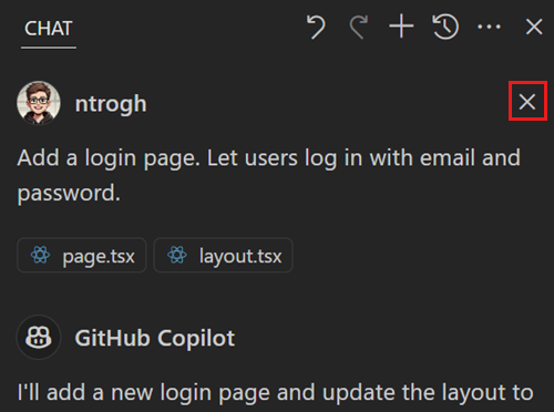 Screenshot showing the Chat view, highlighting the Undo Edits control for a specific request.