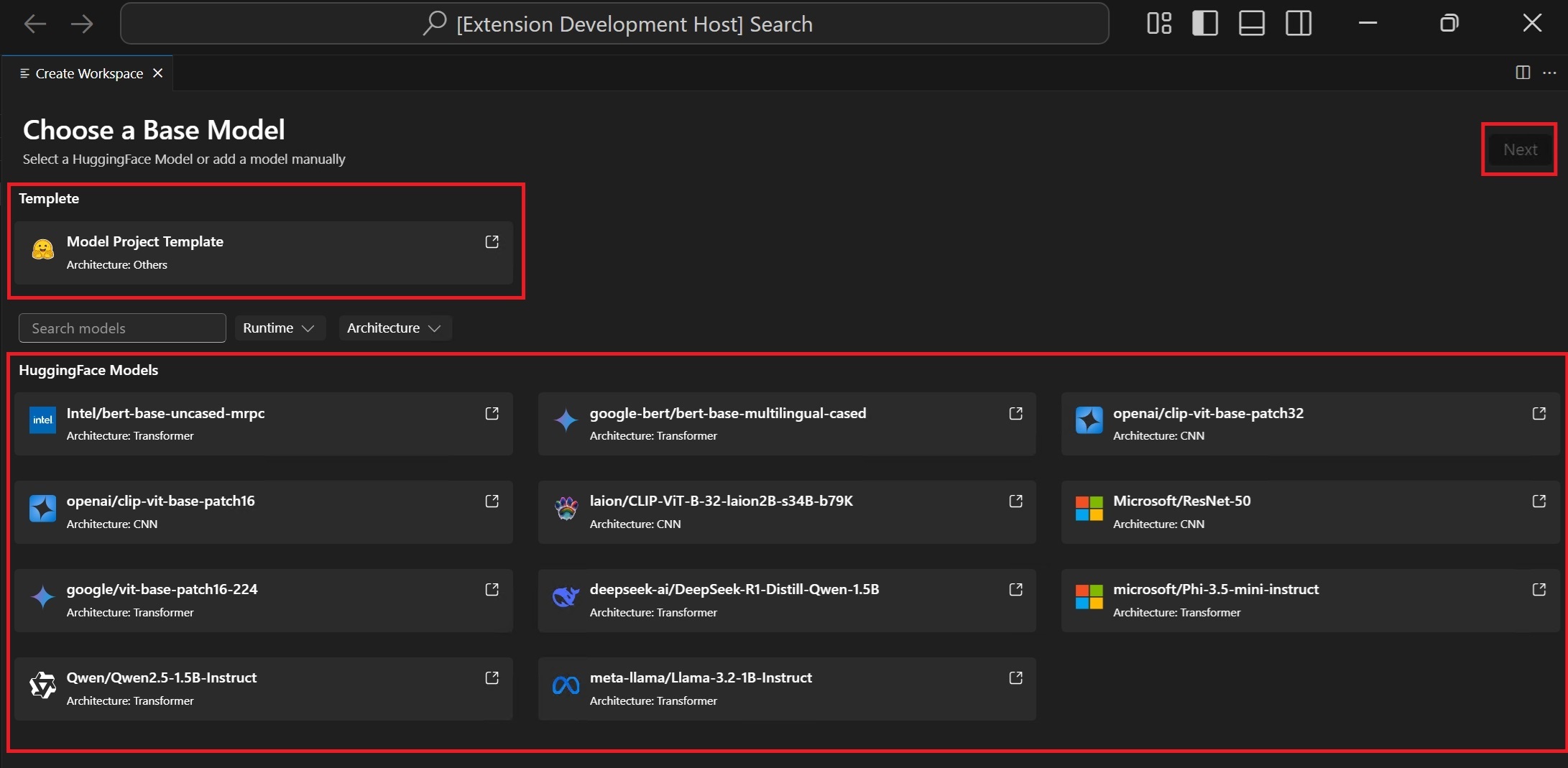 Screenshot that shows model list, such as bert, resnet, llama and so on.