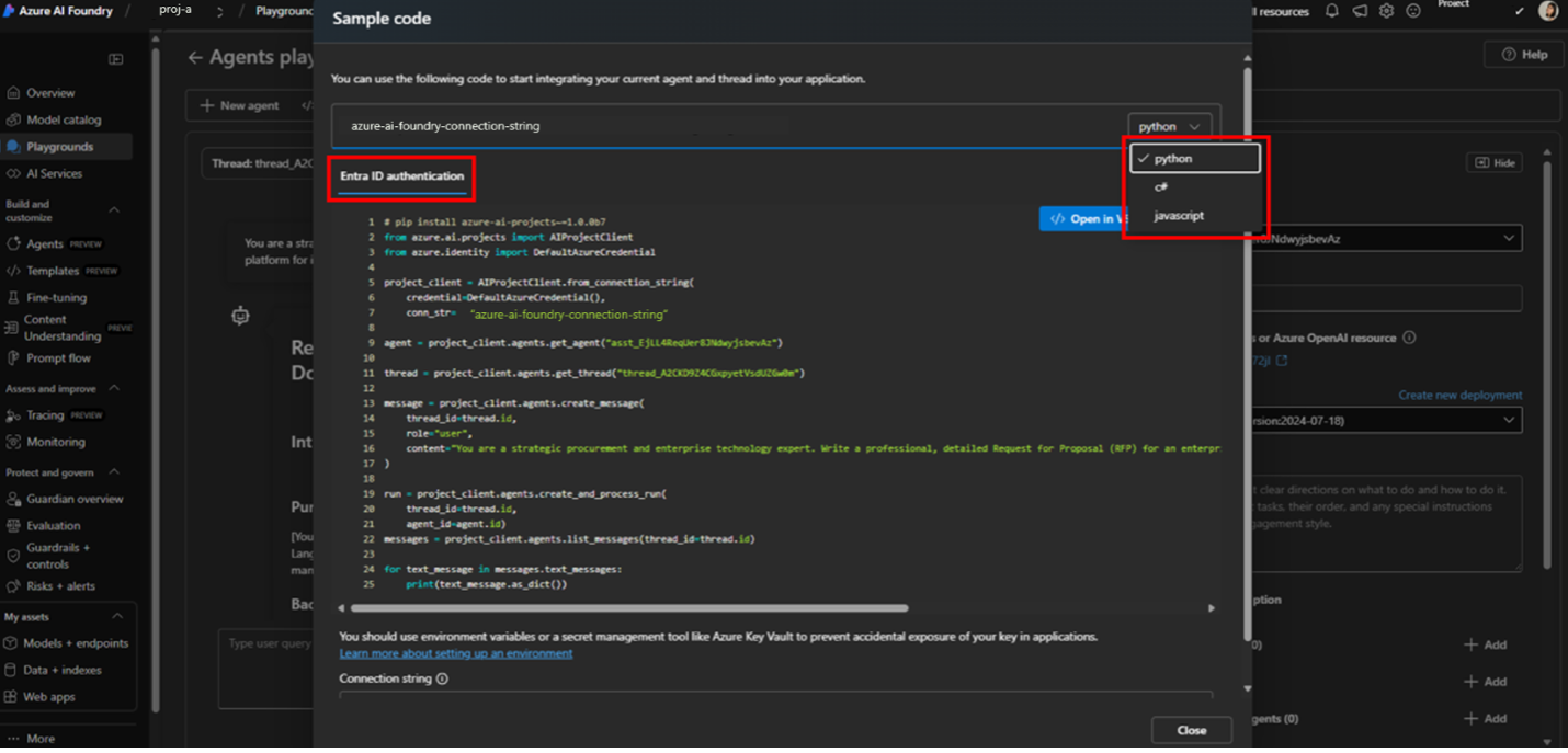Screenshot that shows EntraID auth