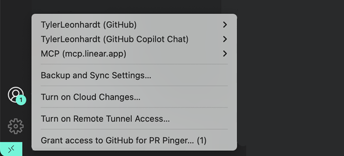 Screenshot of Linear appearing in the account menu.