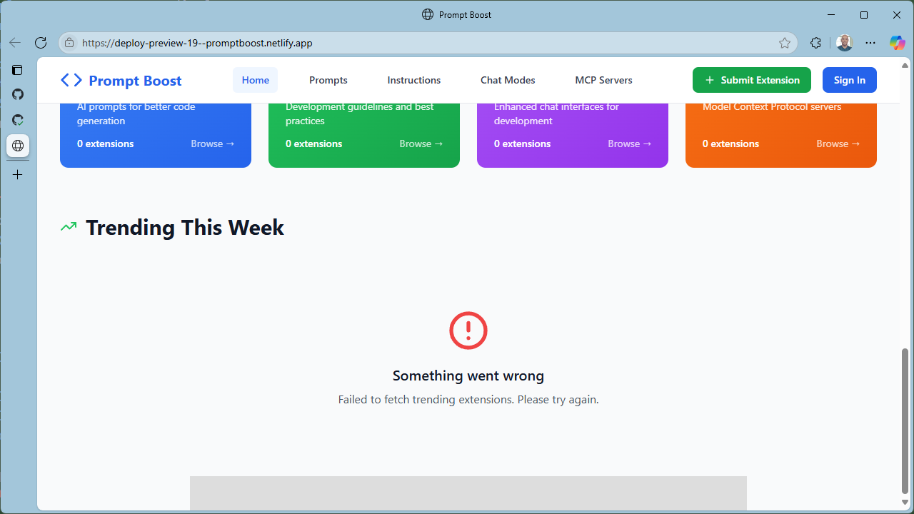 Live preview of the site on Netlify but we have an error
