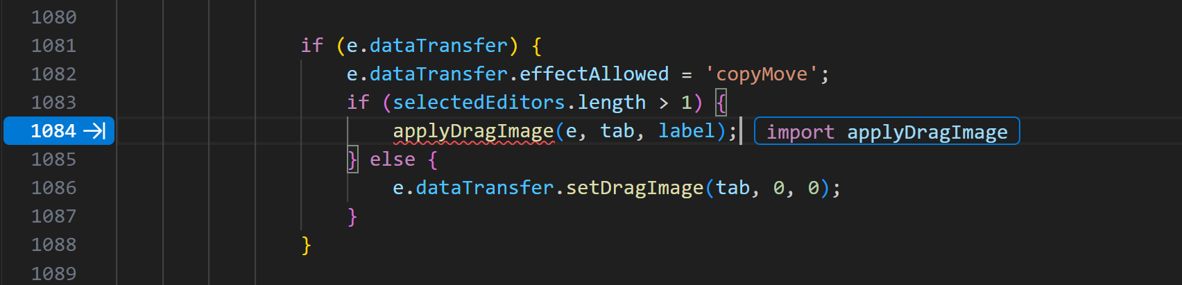 Screenshot showing NES suggesting an import statement.