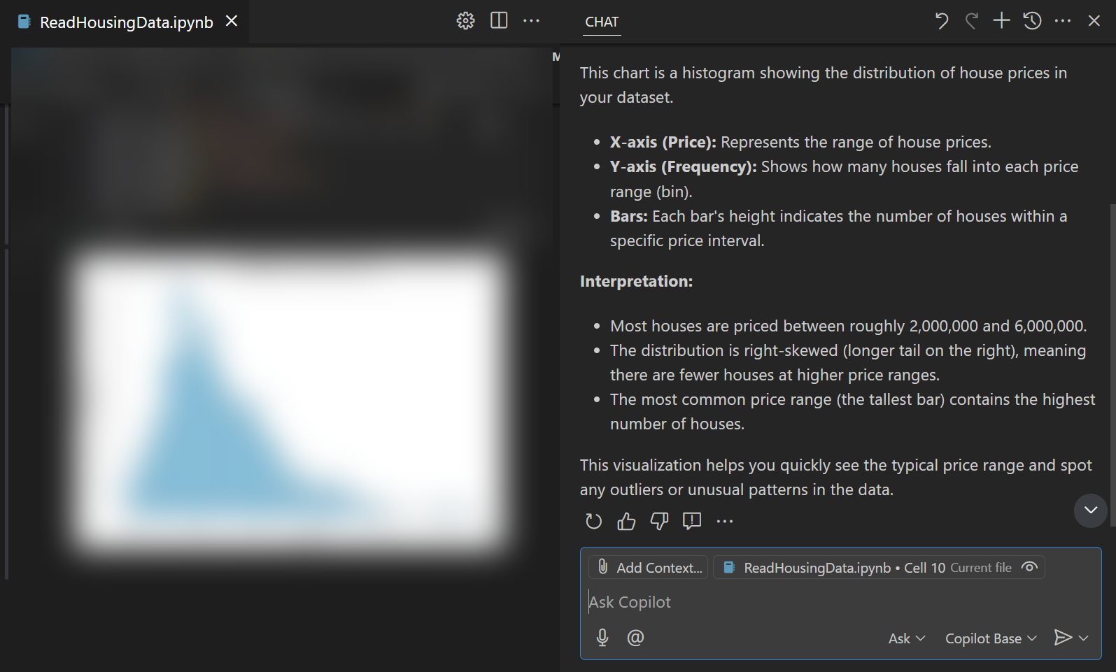 Screenshot that shows the response from chat to the prompt 'Explain this chart'.